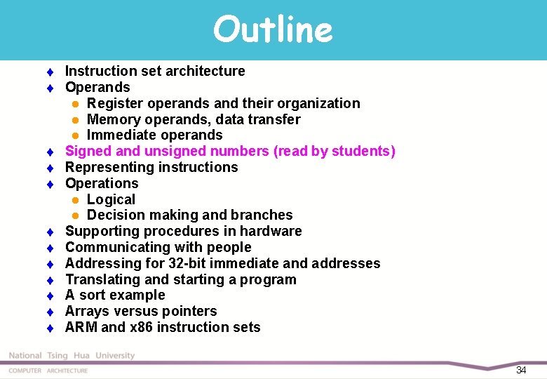 Outline t t t Instruction set architecture Operands l Register operands and their organization