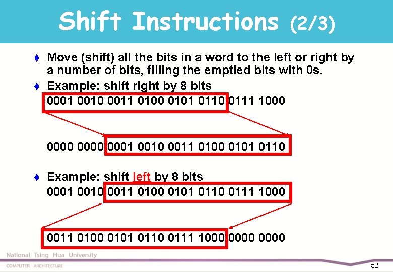Shift Instructions t t (2/3) Move (shift) all the bits in a word to