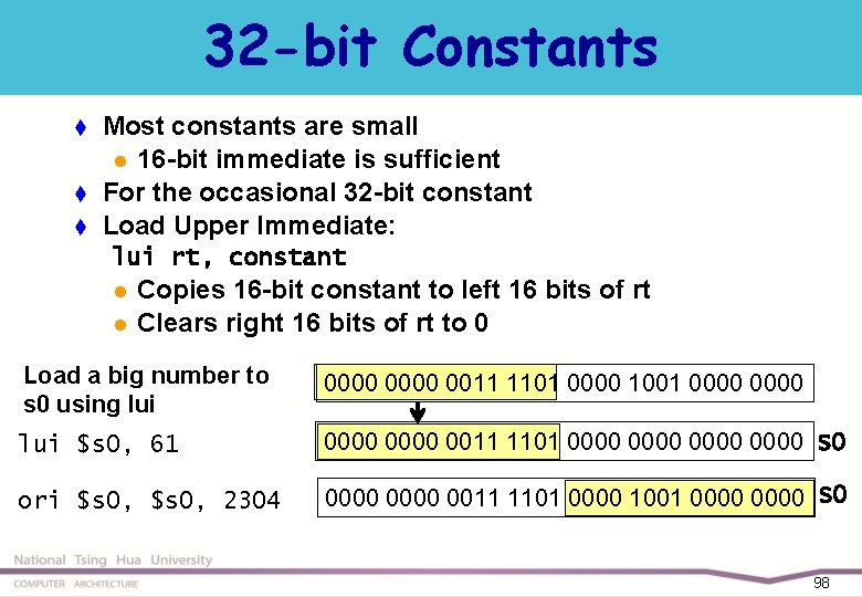 32 -bit Constants t t t Most constants are small l 16 -bit immediate
