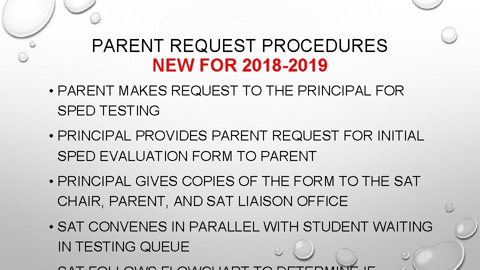 PARENT REQUEST PROCEDURES NEW FOR 2018 -2019 • PARENT MAKES REQUEST TO THE PRINCIPAL