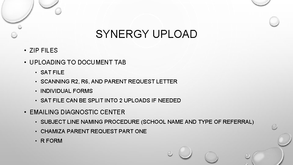 SYNERGY UPLOAD • ZIP FILES • UPLOADING TO DOCUMENT TAB • SAT FILE •