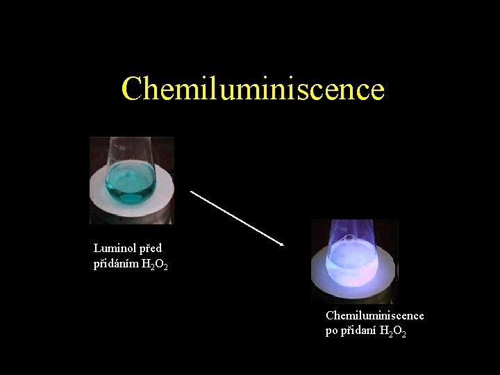 Chemiluminiscence Luminol před přidáním H 2 O 2 Chemiluminiscence po přidaní H 2 O