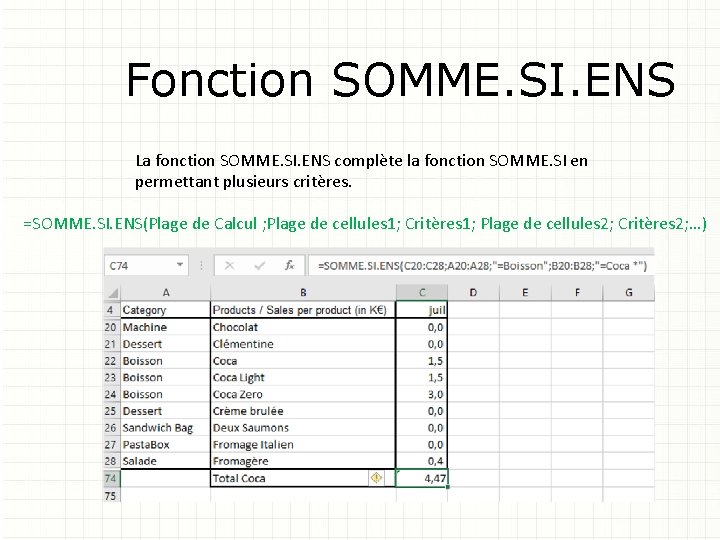 Fonction SOMME. SI. ENS La fonction SOMME. SI. ENS complète la fonction SOMME. SI