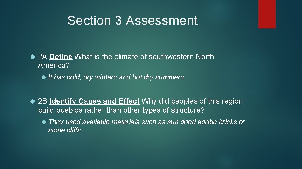 Section 3 Assessment 2 A Define What is the climate of southwestern North America?