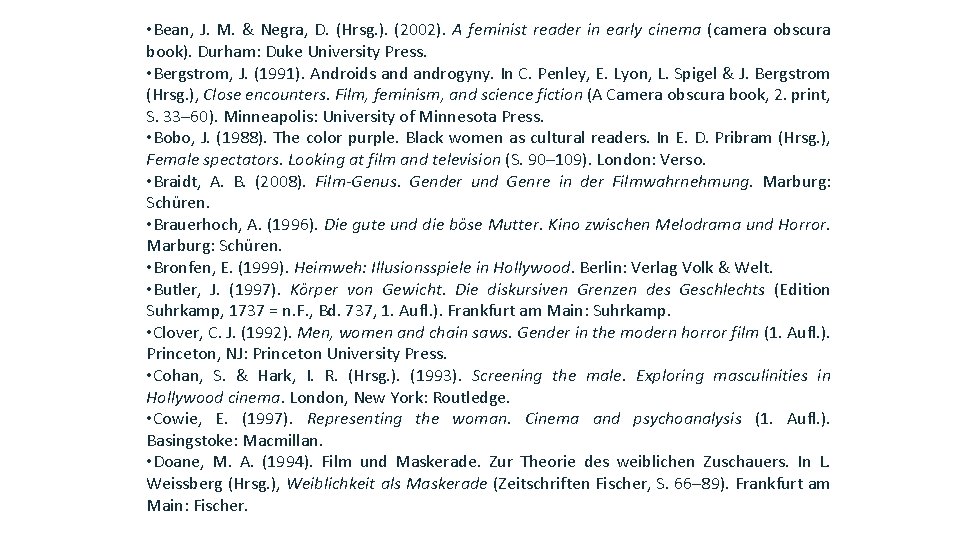  • Bean, J. M. & Negra, D. (Hrsg. ). (2002). A feminist reader