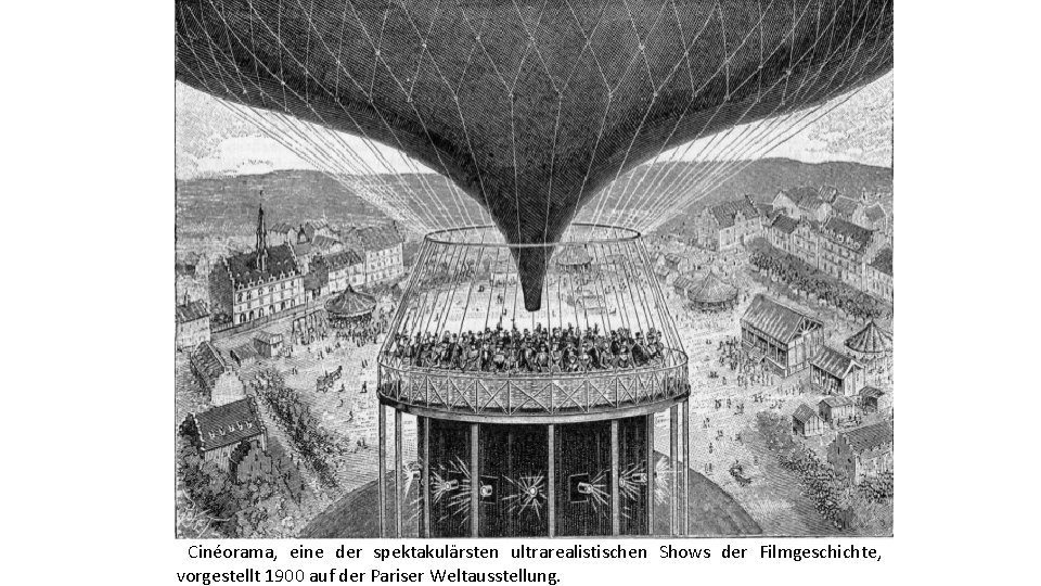  Cinéorama, eine der spektakulärsten ultrarealistischen Shows der Filmgeschichte, vorgestellt 1900 auf der Pariser