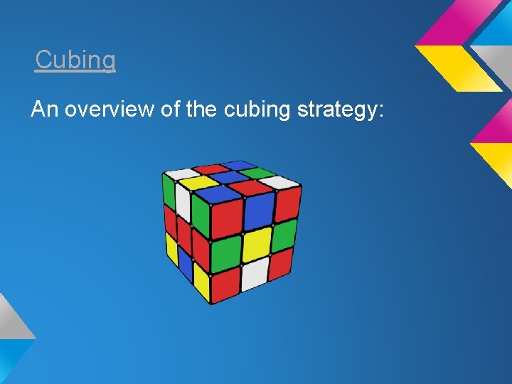 Cubing An overview of the cubing strategy: 