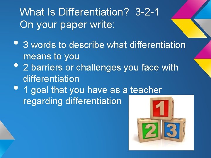 What Is Differentiation? 3 -2 -1 On your paper write: • 3 words to