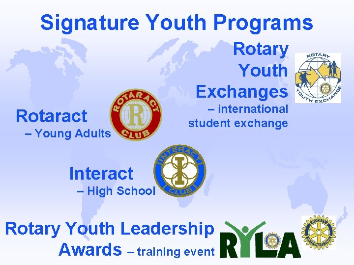 Signature Youth Programs Rotary Youth Exchanges Rotaract – Young Adults – international student exchange