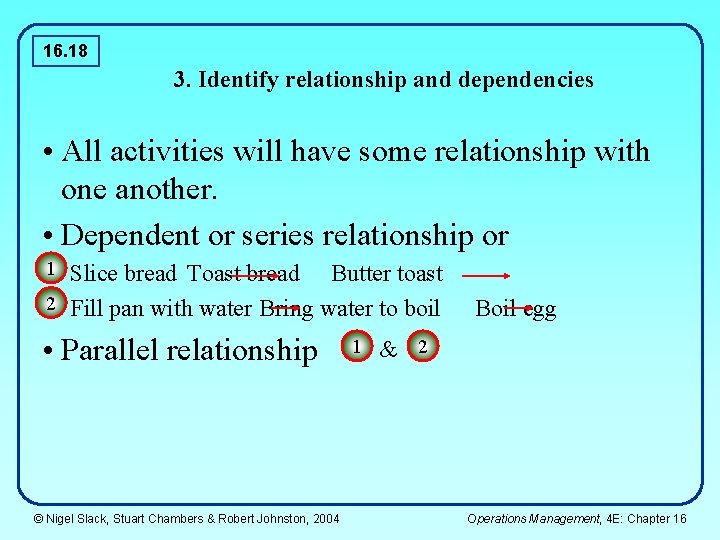 16. 18 3. Identify relationship and dependencies • All activities will have some relationship