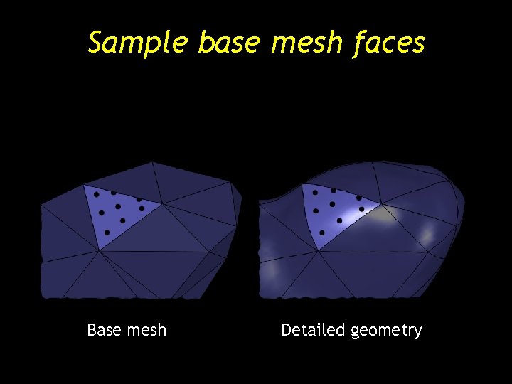 Sample base mesh faces Base mesh Detailed geometry Sample base mesh faces Base mesh Detailed geometry