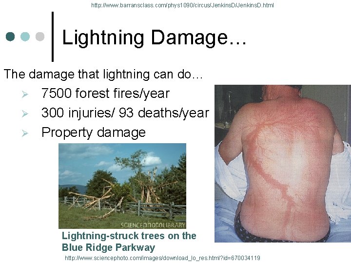 http: //www. barransclass. com/phys 1090/circus/Jenkins. D. html Lightning Damage… The damage that lightning can
