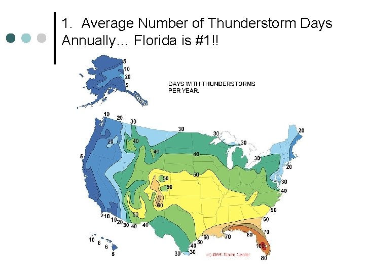 1. Average Number of Thunderstorm Days Annually… Florida is #1!! 