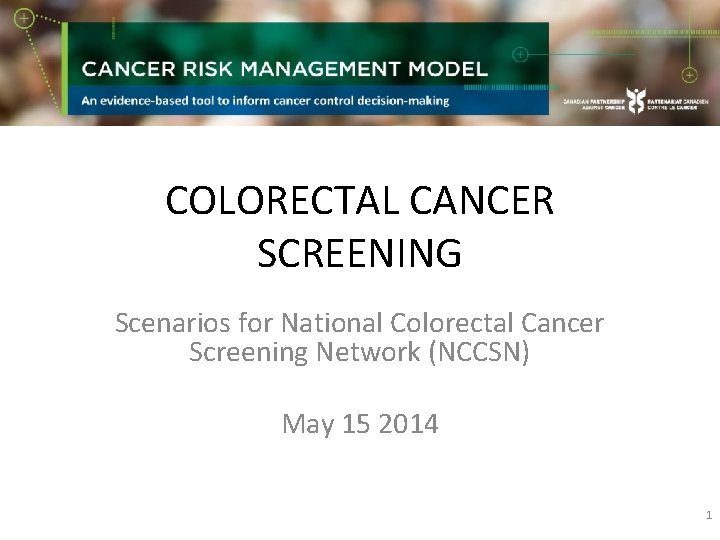 COLORECTAL CANCER SCREENING Scenarios for National Colorectal Cancer Screening Network (NCCSN) May 15 2014