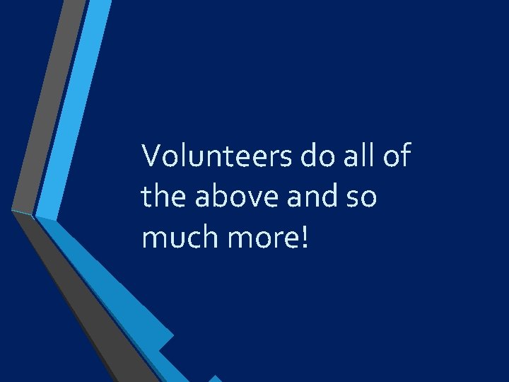 Volunteers do all of the above and so much more! 