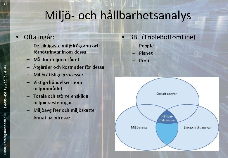 52 Miljö- och hållbarhetsanalys Sid 453– 454. Figur 25: 10 sid 454 • Ofta