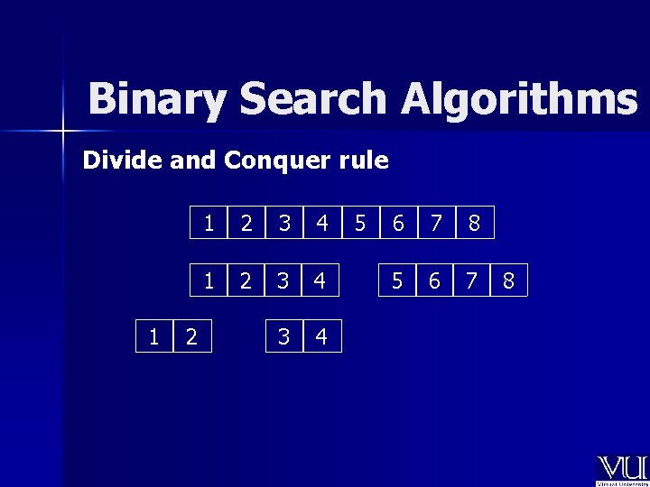 Binary Search Algorithms Divide and Conquer rule 1 2 3 4 5 6 7