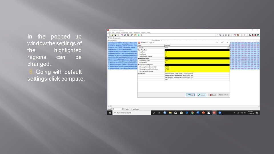 In the popped up window the settings of the highlighted regions can be changed.