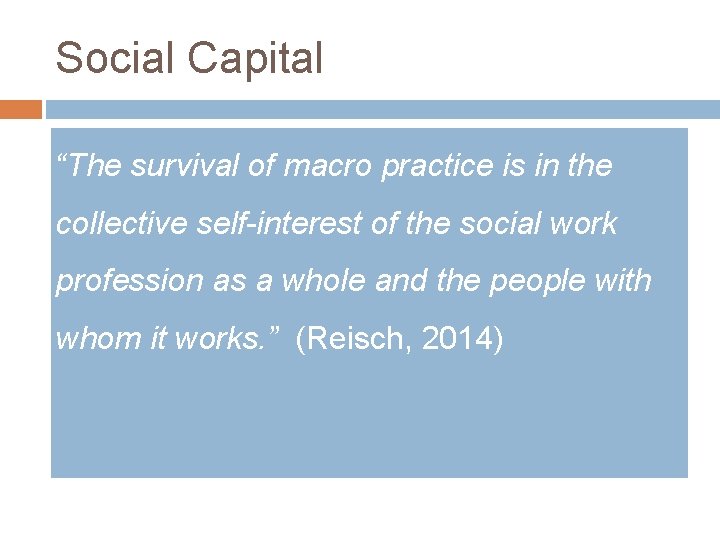 Social Capital “The survival of macro practice is in the collective self-interest of the