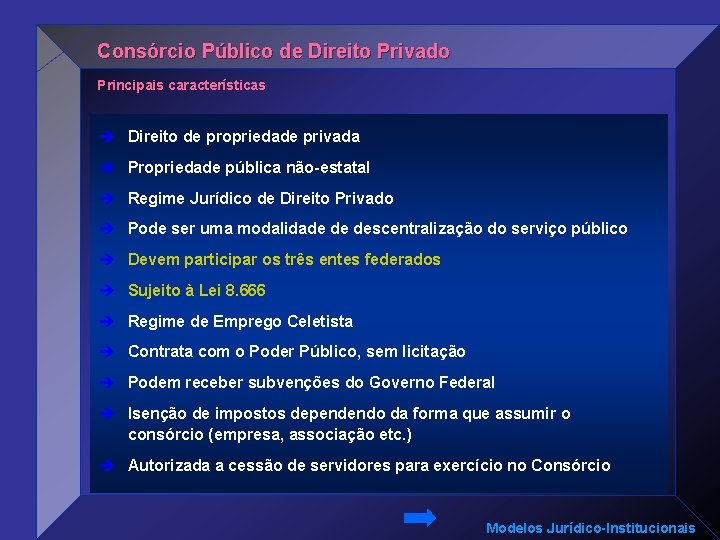 Consórcio Público de Direito Privado Principais características è Direito de propriedade privada è Propriedade