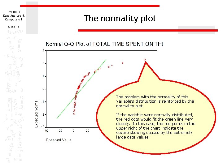 SW 388 R 7 Data Analysis & Computers II The normality plot Slide 15 SW 388 R 7 Data Analysis & Computers II The normality plot Slide 15