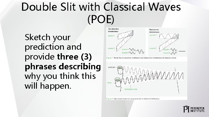 Double Slit with Classical Waves (POE) Sketch your prediction and provide three (3) phrases