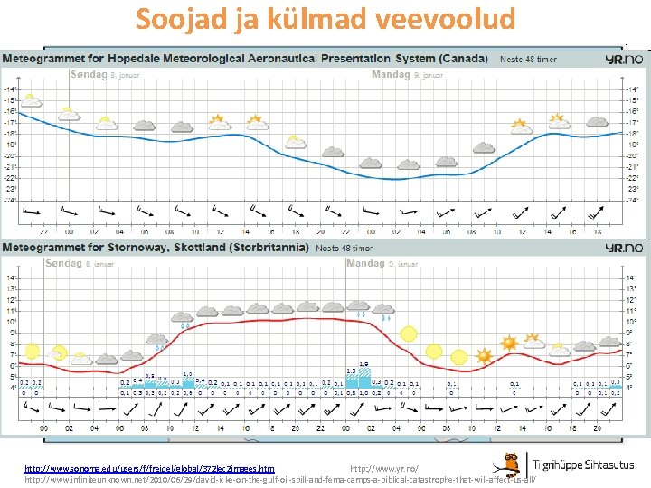 Soojad ja külmad veevoolud . . . mõjutavad rannikualade kliimat: sooja hoovuse kohal on Soojad ja külmad veevoolud . . . mõjutavad rannikualade kliimat: sooja hoovuse kohal on