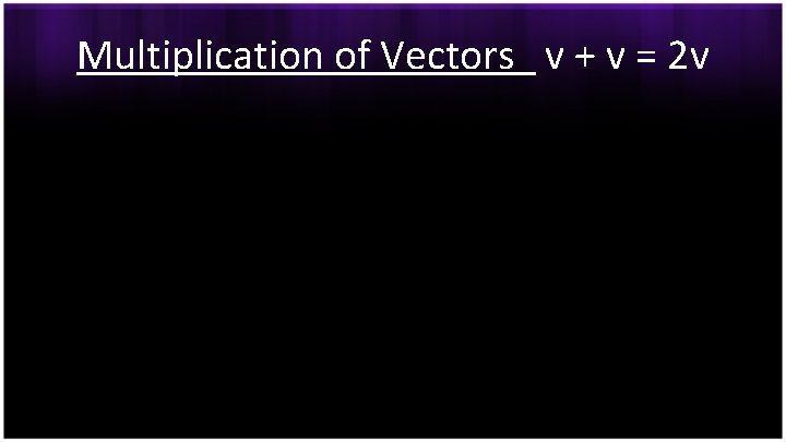 Multiplication of Vectors v + v = 2 v 