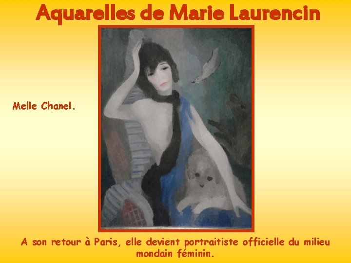Aquarelles de Marie Laurencin Melle Chanel. A son retour à Paris, elle devient portraitiste