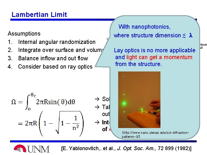 Lambertian Limit Assumptions 1. Internal angular randomization 2. Integrate over surface and volume 3.