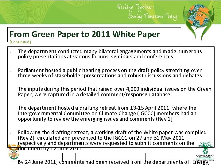 From Green Paper to 2011 White Paper (Continued) • • • The department conducted From Green Paper to 2011 White Paper (Continued) • • • The department conducted