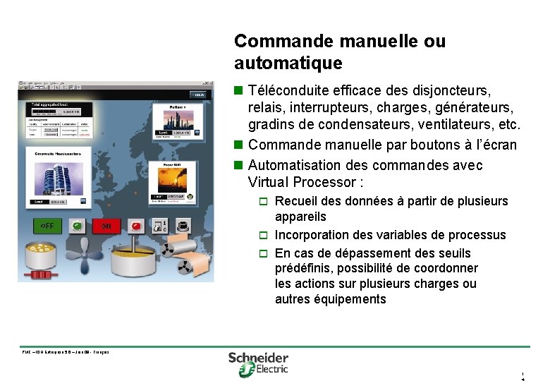 Commande manuelle ou automatique n Téléconduite efficace des disjoncteurs, relais, interrupteurs, charges, générateurs, gradins