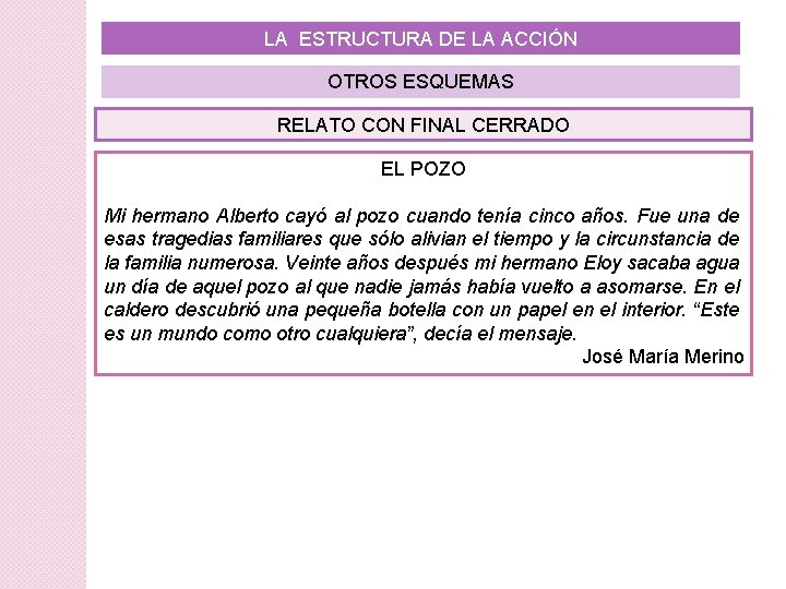 LA ESTRUCTURA DE LA ACCIÓN OTROS ESQUEMAS RELATO CON FINAL CERRADO EL POZO Mi LA ESTRUCTURA DE LA ACCIÓN OTROS ESQUEMAS RELATO CON FINAL CERRADO EL POZO Mi