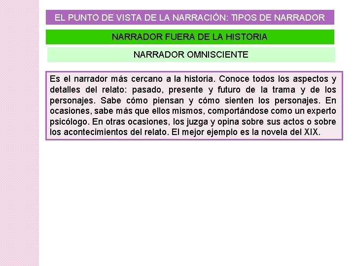 EL PUNTO DE VISTA DE LA NARRACIÓN: TIPOS DE NARRADOR FUERA DE LA HISTORIA EL PUNTO DE VISTA DE LA NARRACIÓN: TIPOS DE NARRADOR FUERA DE LA HISTORIA