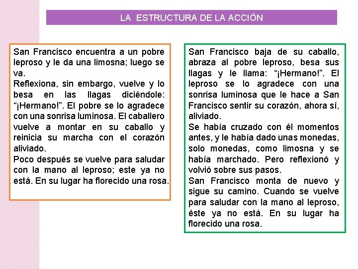 LA ESTRUCTURA DE LA ACCIÓN San Francisco encuentra a un pobre leproso y le LA ESTRUCTURA DE LA ACCIÓN San Francisco encuentra a un pobre leproso y le