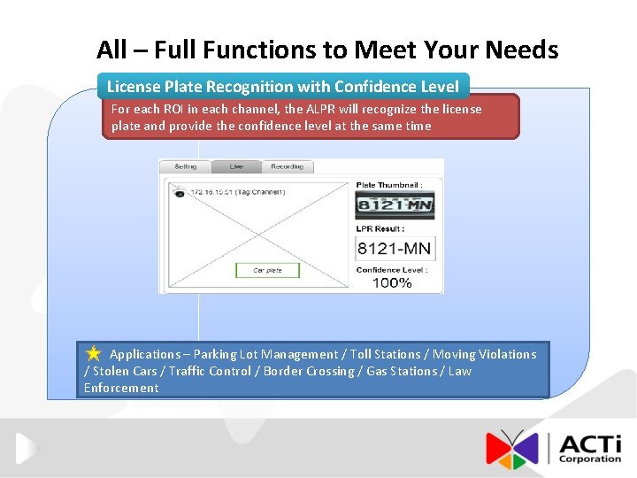 All – Full Functions to Meet Your Needs License Plate Recognition with Confidence Level