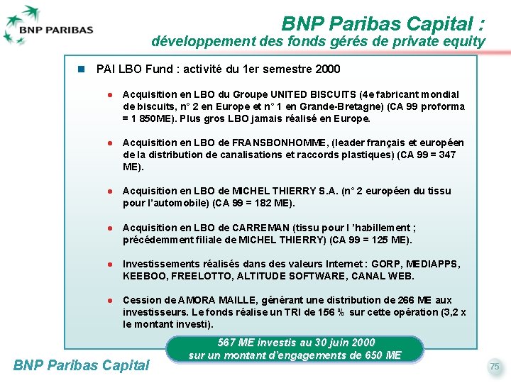 BNP Paribas Capital : développement des fonds gérés de private equity n PAI LBO