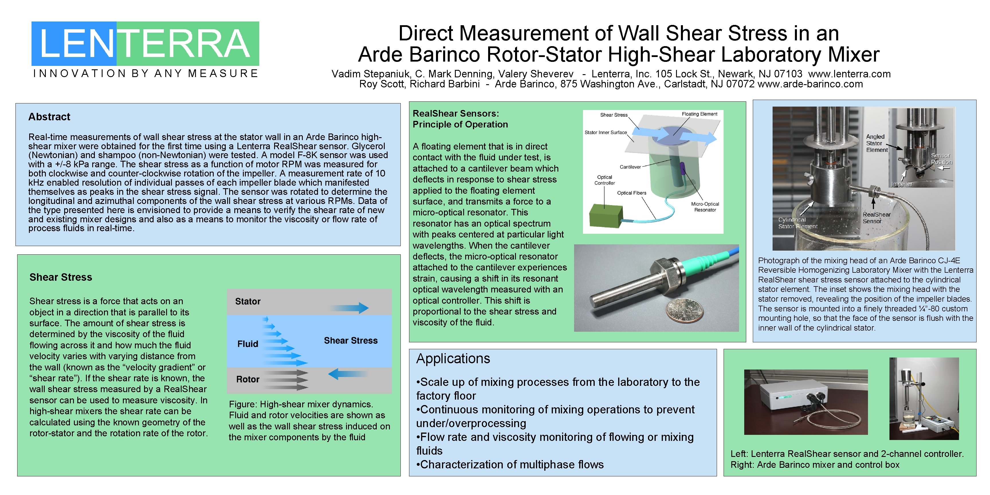 Direct Measurement of Wall Shear Stress in an Arde Barinco Rotor-Stator High-Shear Laboratory Mixer