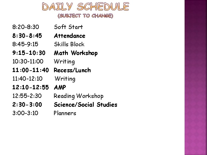 8: 20 -8: 30 -8: 45 -9: 15 -10: 30 -11: 00 -11: 40