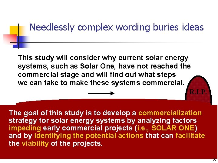 Needlessly complex wording buries ideas This study will consider why current solar energy systems,