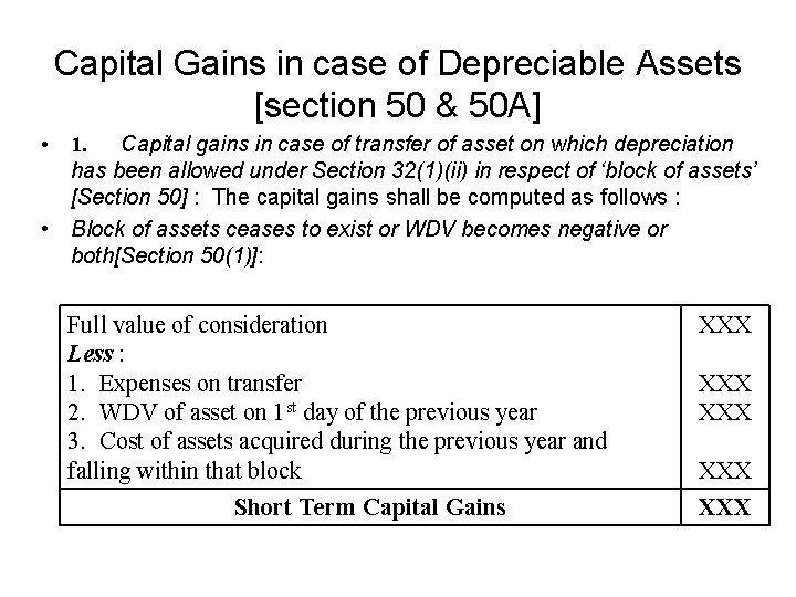 Capital Gains in case of Depreciable Assets [section 50 & 50 A] • 1.