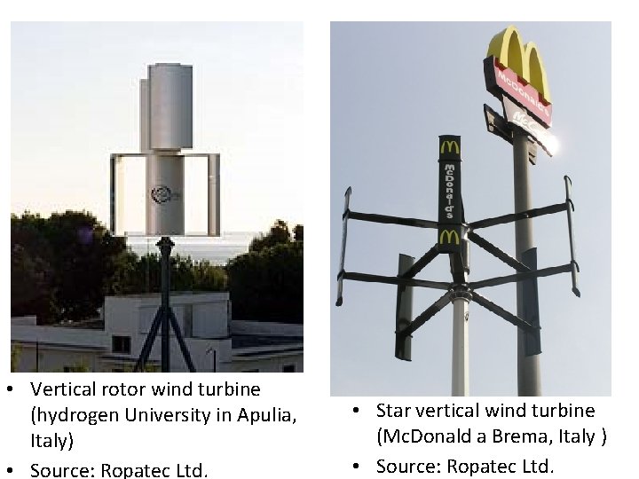  • Vertical rotor wind turbine (hydrogen University in Apulia, Italy) • Source: Ropatec