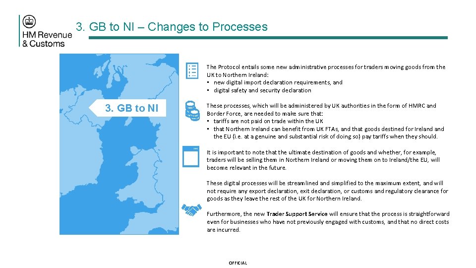 3. GB to NI – Changes to Processes The Protocol entails some new administrative