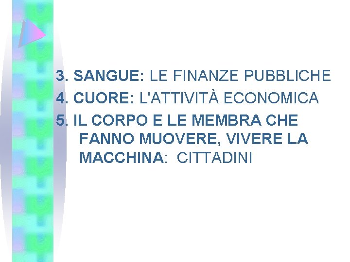 3. SANGUE: LE FINANZE PUBBLICHE 4. CUORE: L'ATTIVITÀ ECONOMICA 5. IL CORPO E LE