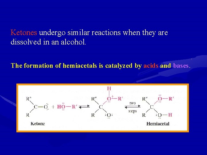 Ketones undergo similar reactions when they are dissolved in an alcohol. The formation of