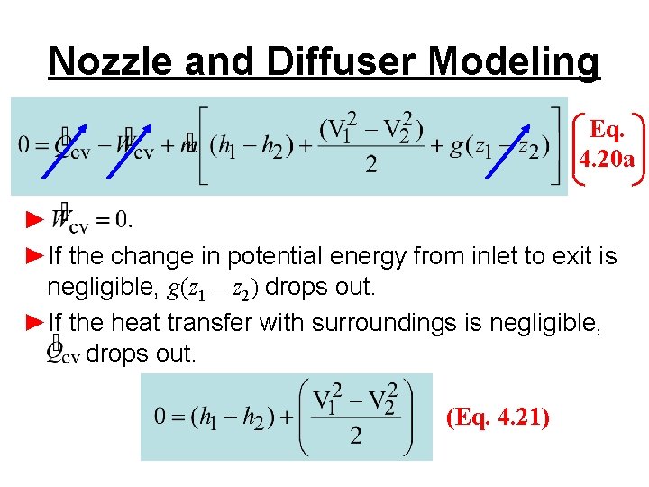 Nozzle and Diffuser Modeling Eq. 4. 20 a ► ►If the change in potential