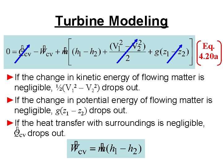Turbine Modeling Eq. 4. 20 a ►If the change in kinetic energy of flowing