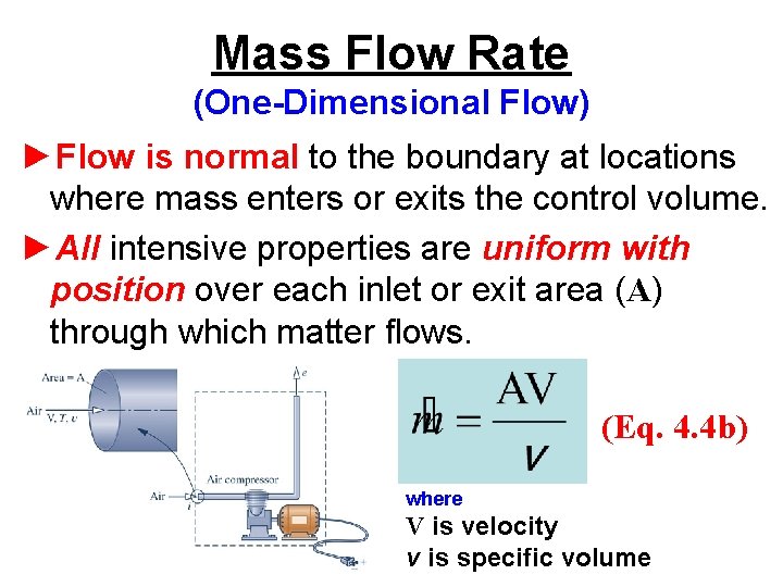 Mass Flow Rate (One-Dimensional Flow) ►Flow is normal to the boundary at locations where