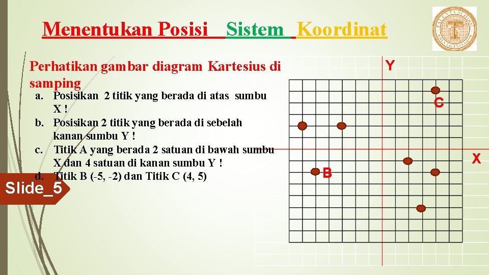 Menentukan Posisi Sistem Koordinat Y Perhatikan gambar diagram Kartesius di samping a. Posisikan 2