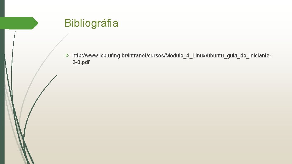 Bibliográfia http: //www. icb. ufmg. br/intranet/cursos/Modulo_4_Linux/ubuntu_guia_do_iniciante 2 -0. pdf 